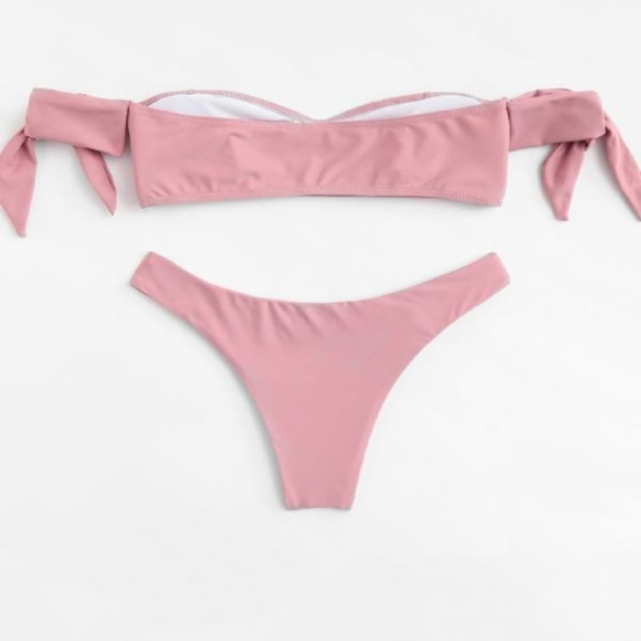 Pink Tie Off Shoulder Bikini - Picture 2 of 3